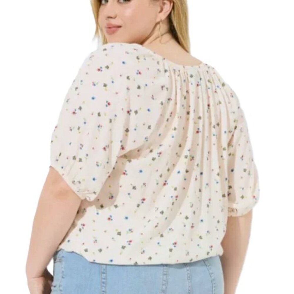 TORRID Washable Crinkle Gauze Blouson Short Sleeve Crop Top. Plus Size 2 - Picture 7 of 10